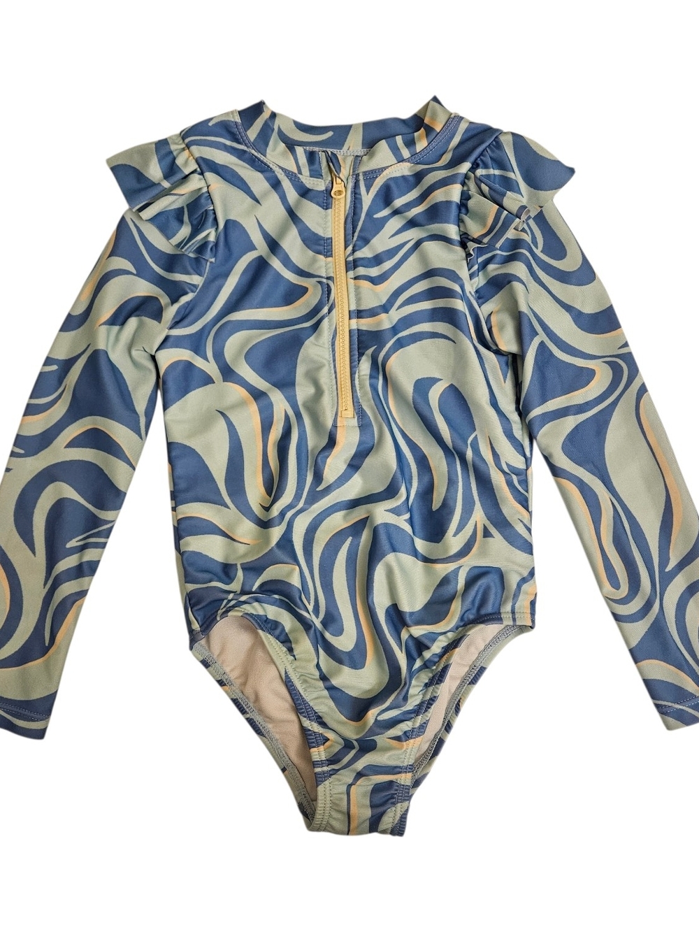 Kids Long-Sleeve Swimsuit - Blue Wave Print Wonder Nation Rashguard Swimsuit 4T